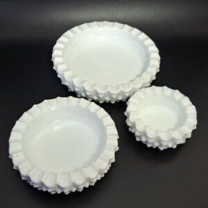 Fenton Hobnail Milk Glass Round Ashtray Set Of 3 Vintage Collectible